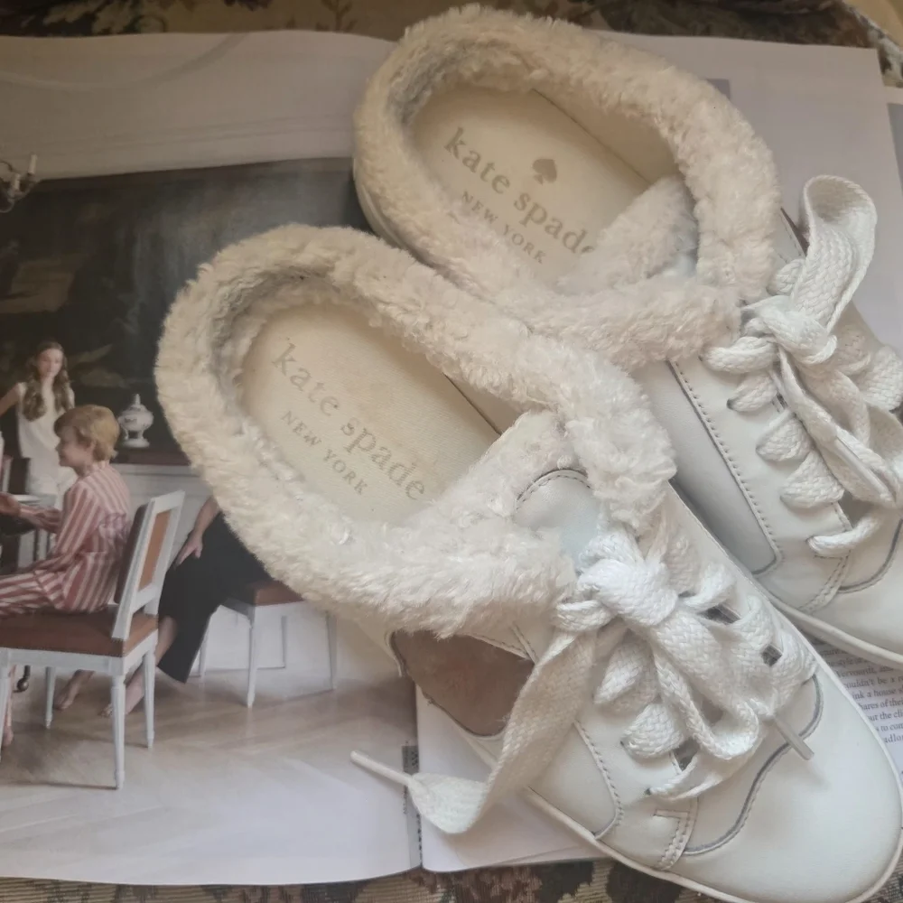 Kate Spade White Cream Cozy Slippers